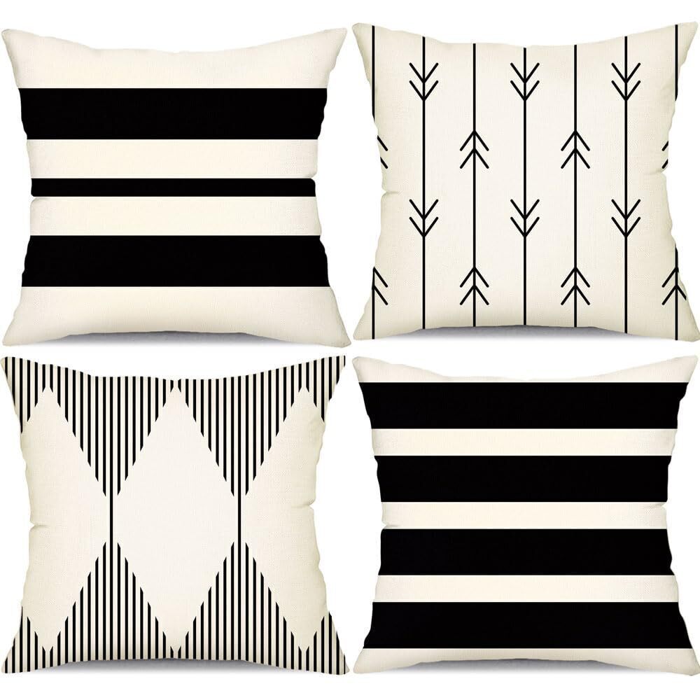 5437 Outdoor Pillow Covers 16x16 Inch Set of 4 Waterproof Modern Geometry